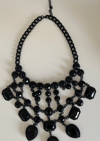 Siyah Gotik Zincir Detaylı Midi Kolye - Görsel 2