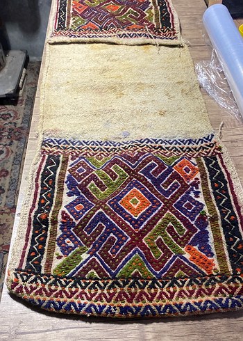 Nakışlı Çok Renkli Geleneksel Halı heybe el dokuma - Görsel 3