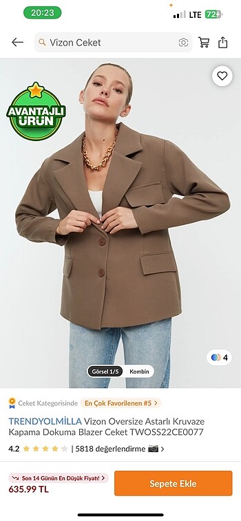 Oversize Vizon Blazer Ceket