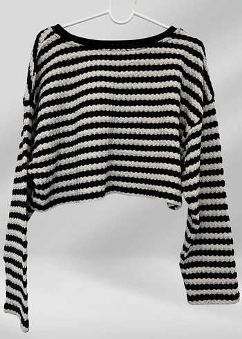 Kadın Çizgili Triko Uzun Kollu Kazak - Görsel 3