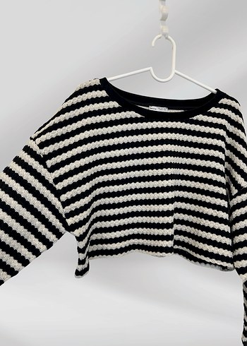 Kadın Çizgili Triko Uzun Kollu Kazak - Görsel 2