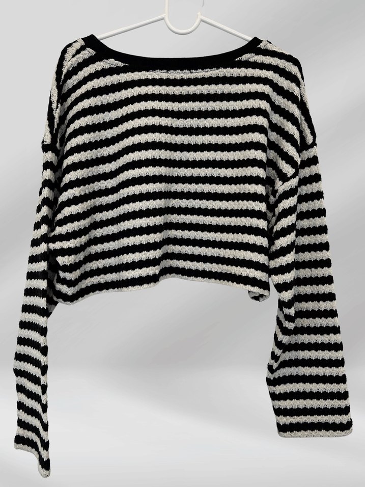 Kadın Çizgili Triko Uzun Kollu Kazak - Görsel 3