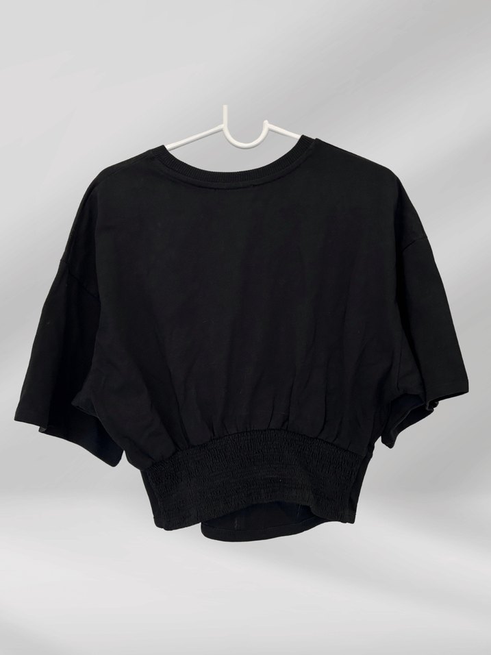 Korseli Siyah Kısa Kollu Tişört - Görsel 3