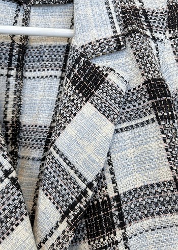 Düğmeli Gri Ekose Midi Blazer - Görsel 4