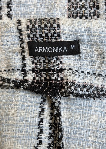 Düğmeli Gri Ekose Midi Blazer - Görsel 6