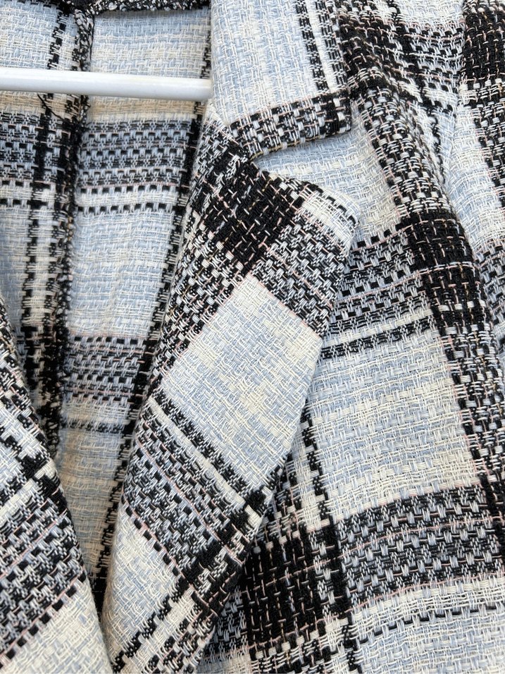 Düğmeli Gri Ekose Midi Blazer - Görsel 4