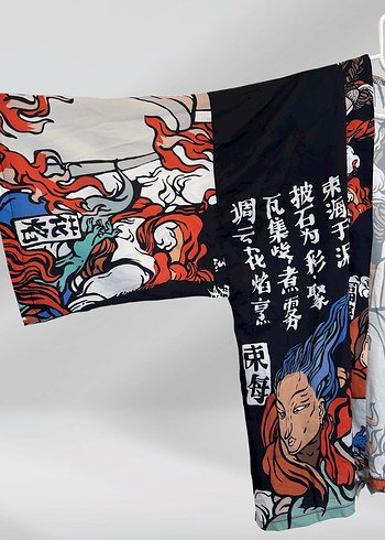 Desenli Kadın Kimono, Salaş Kesim, Uzun Kollu - Görsel 3