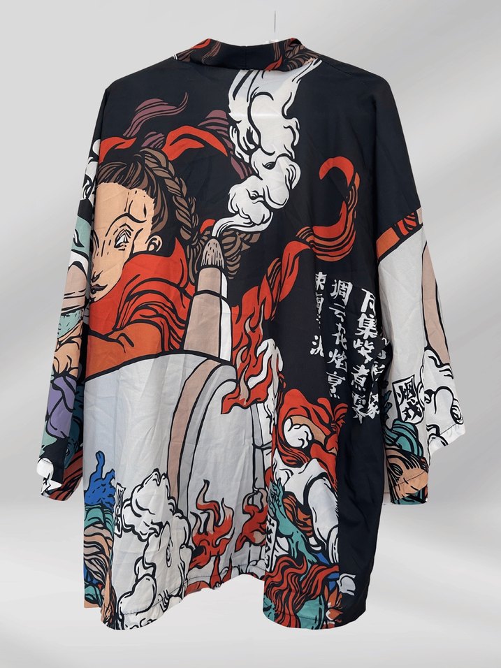 Desenli Kadın Kimono, Salaş Kesim, Uzun Kollu - Görsel 2