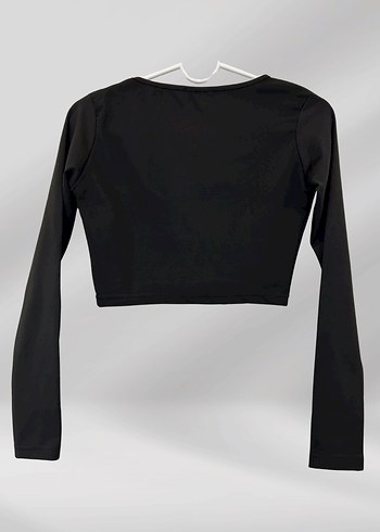 Siyah Uzun Kollu Crop Bluz - Görsel 3