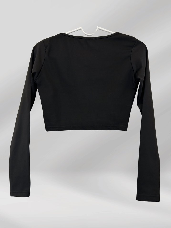 Siyah Uzun Kollu Crop Bluz - Görsel 3