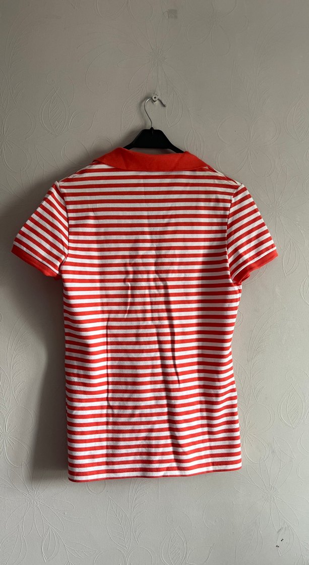 Kadın Kırmızı Çizgili Polo Tişört - Görsel 2