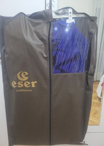 Drapeli Saks mavisi Uzun Abiye Elbise - Görsel 3