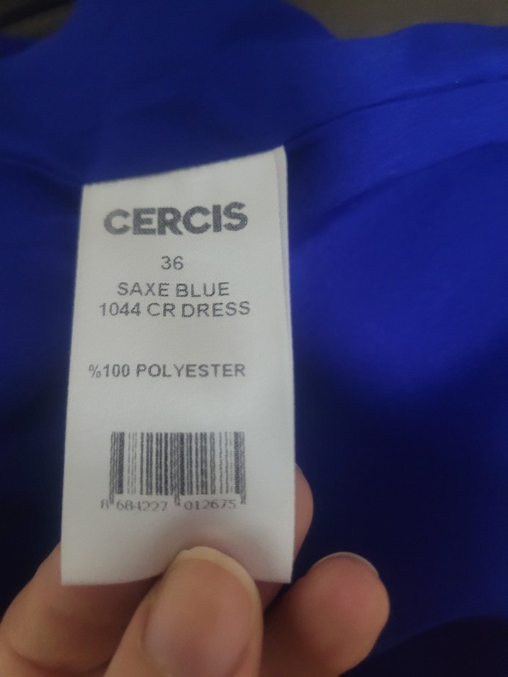 Drapeli Saks mavisi Uzun Abiye Elbise - Görsel 5