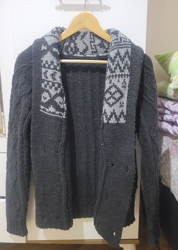 Gri Erkek Örgü Hırka Altı Düğmeli - Görsel 2