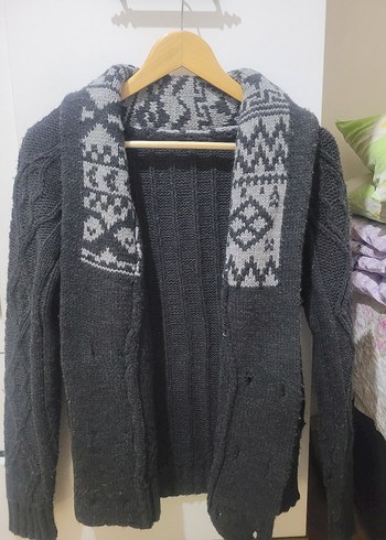 Gri Erkek Örgü Hırka Altı Düğmeli - Görsel 3