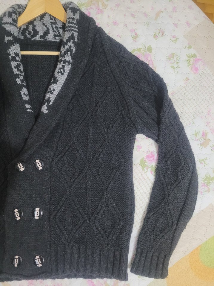 Gri Erkek Örgü Hırka Altı Düğmeli - Görsel 4