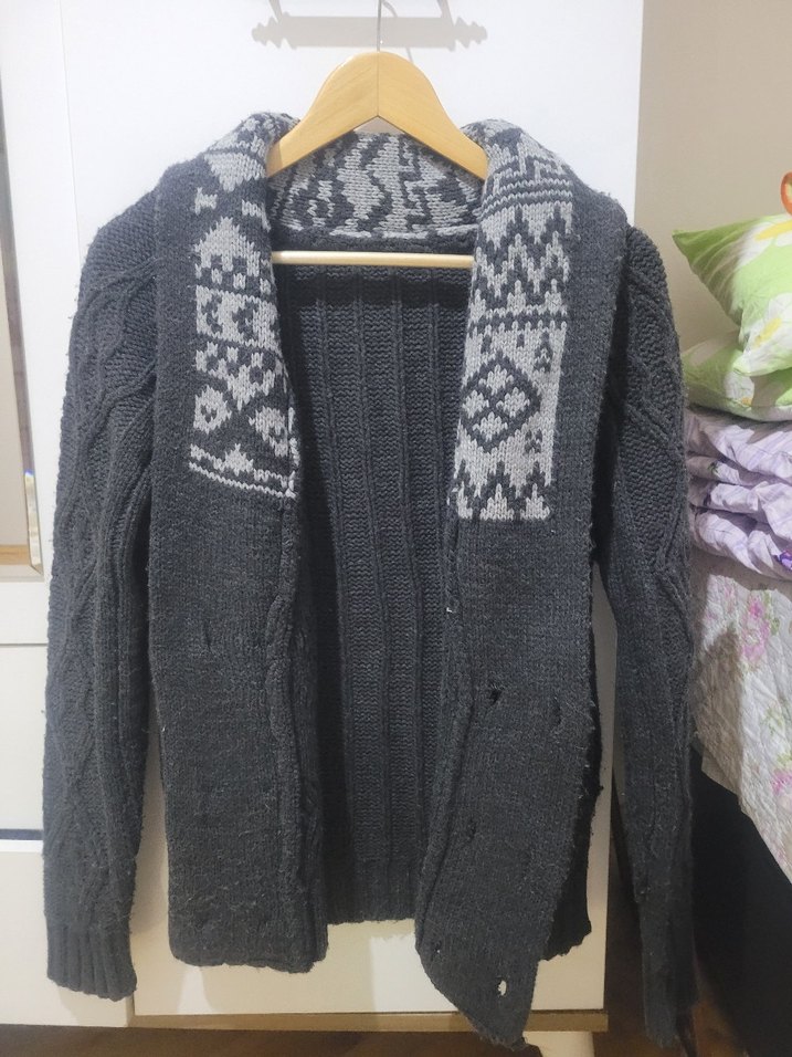 Gri Erkek Örgü Hırka Altı Düğmeli - Görsel 2