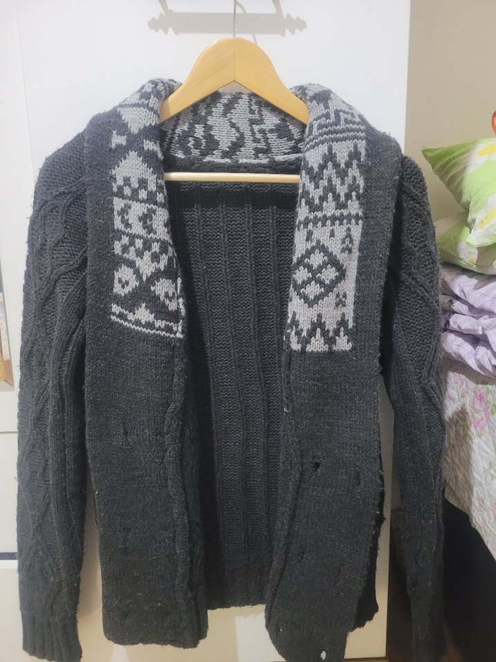 Gri Erkek Örgü Hırka Altı Düğmeli - Görsel 3