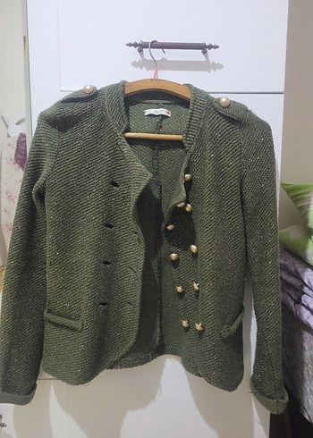 Düğmeli Yeşil Triko Kadın Ceket - Görsel 2