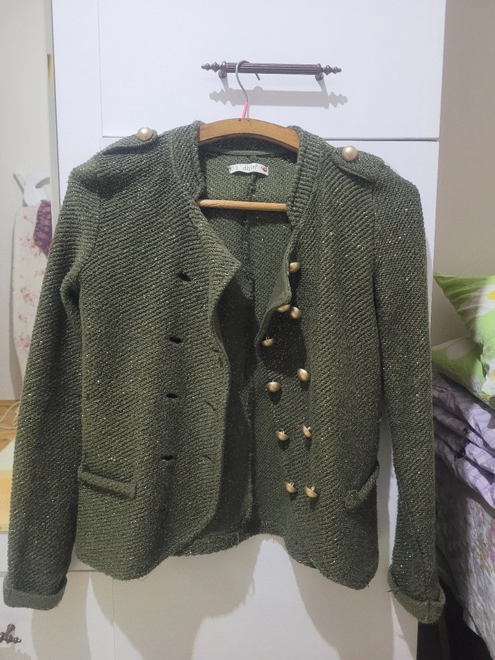 Düğmeli Yeşil Triko Kadın Ceket - Görsel 2