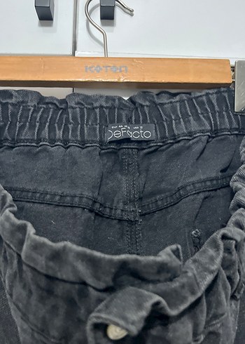 Siyah Beli Kemerli Bol Kesim Kot Şort - Görsel 3