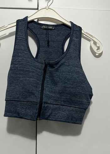 Gri Yüksek Yakalı Spor Crop Top - Görsel 2