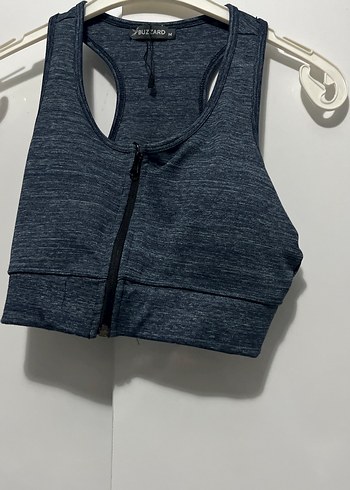 Gri Yüksek Yakalı Spor Crop Top - Görsel 3