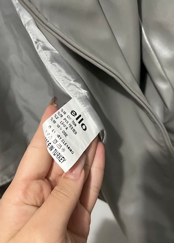 Gri Kadın Deri Ceket, Kemerli, Sokak Stili - Görsel 5