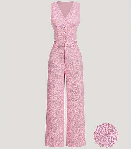 Pembe Pantolon Yelek Takım
