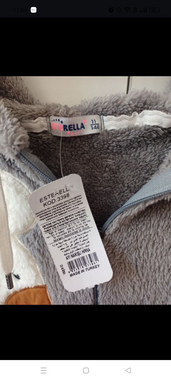 Kapüşonlu Gri Kadın Peluş Ceket - Görsel 2