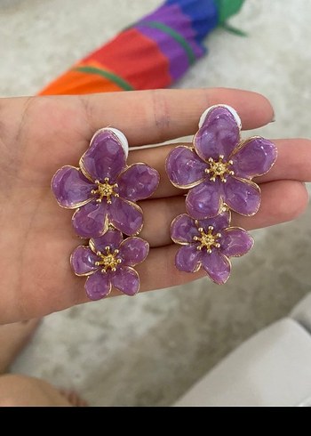 Mini Mor Çiçekli Boncuklu Küpe - Görsel 3