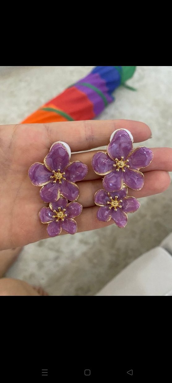 Mini Mor Çiçekli Boncuklu Küpe - Görsel 3