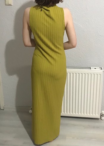 Yağ Yeşili Uzun Elbise - Görsel 3
