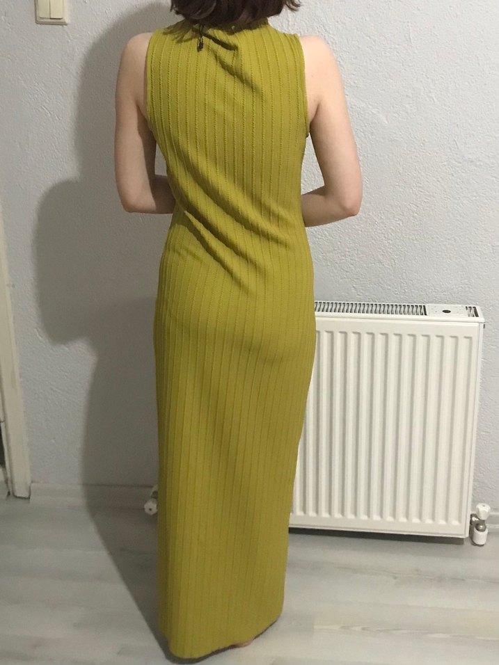 Yağ Yeşili Uzun Elbise - Görsel 3