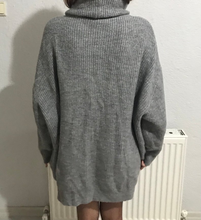 Gri Boğazlı Triko Kazak Elbise - Görsel 2