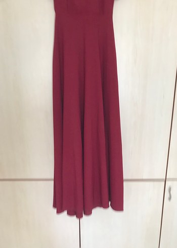 Bordo Fırfırlı Abiye Elbise - Görsel 4