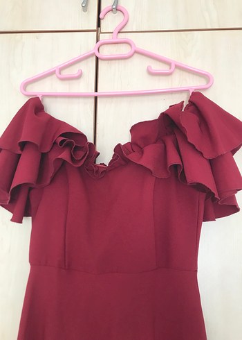 Bordo Fırfırlı Abiye Elbise - Görsel 3