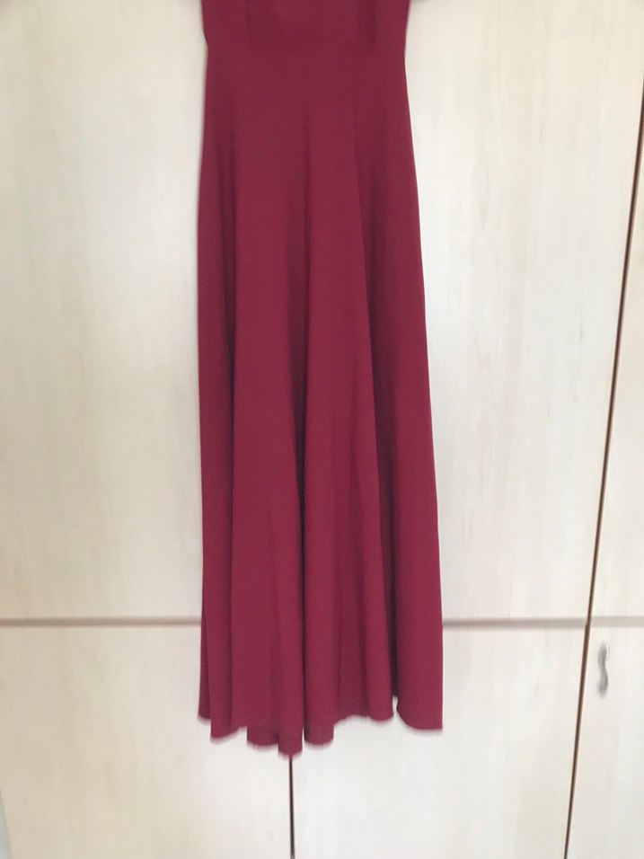 Bordo Fırfırlı Abiye Elbise - Görsel 4