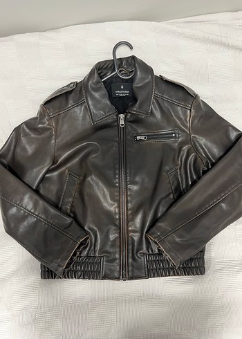 Kadın Kahverengi Deri Fermuarlı Ceket - Görsel 3