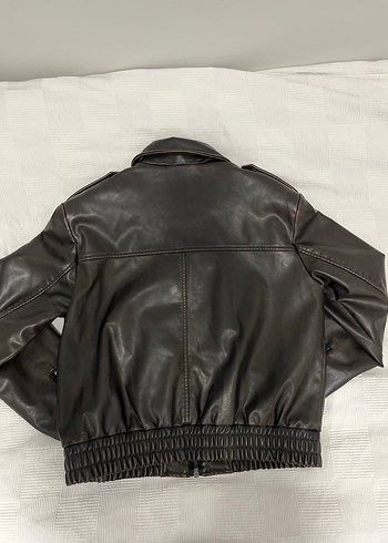 Kadın Kahverengi Deri Fermuarlı Ceket - Görsel 4