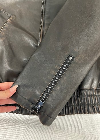 Kadın Kahverengi Deri Fermuarlı Ceket - Görsel 6