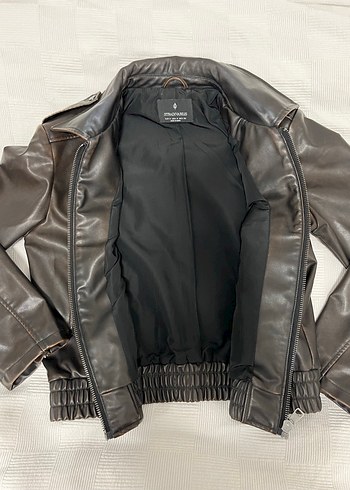 Kadın Kahverengi Deri Fermuarlı Ceket - Görsel 5
