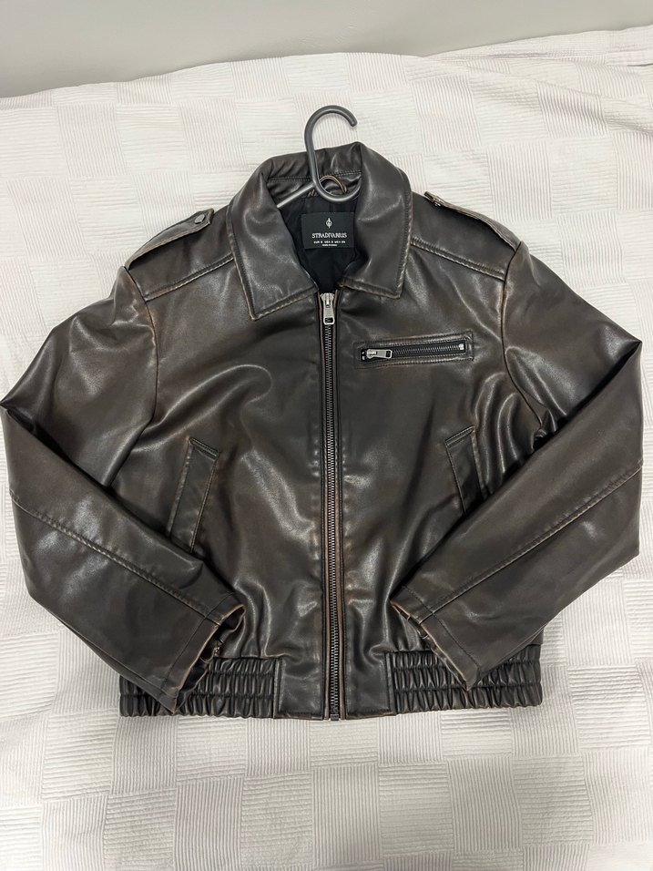 Kadın Kahverengi Deri Fermuarlı Ceket - Görsel 3