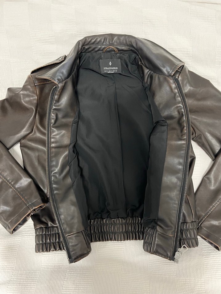 Kadın Kahverengi Deri Fermuarlı Ceket - Görsel 5