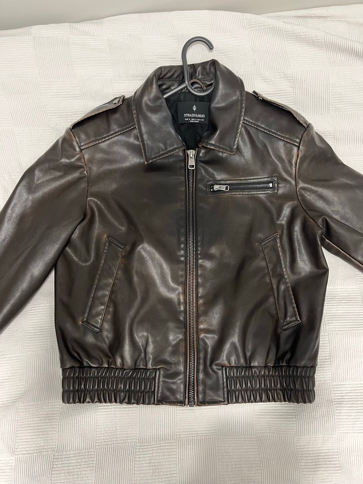 Kadın Kahverengi Deri Fermuarlı Ceket - Görsel 2