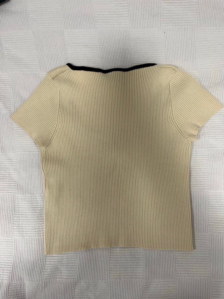 Bej Kadın Kısa Kollu Triko - Görsel 3