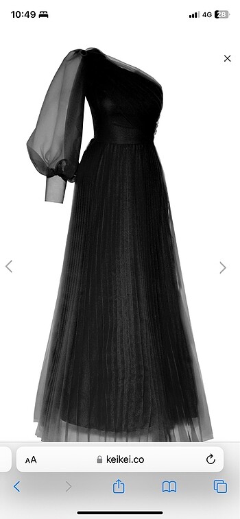 Alfabeta Keikei siyah tek omuzlu eteği pileli siyah uzun abiye elbise