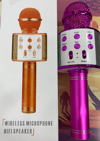 Pembe Kablosuz Şarzlı Mikrofon ,ses kayıt,karaoke Hifi Hoparlör