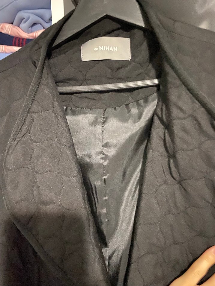 Siyah Kadın Kolsuz Uzun Keten Ceket - Görsel 2