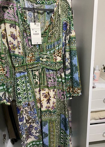 Bohem Desenli Uzun Kollu Kuşaklı Elbise - Görsel 2